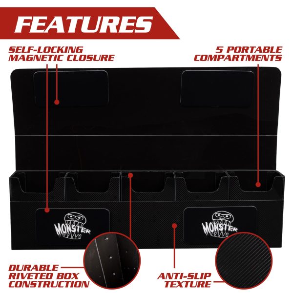 The Hydra 5 Compartment Riveted Deck Box w Magnetic Closure- Card Case Holds Five Decks- Fits All Standard and Smaller Size MTG and TCGs... - Image 3