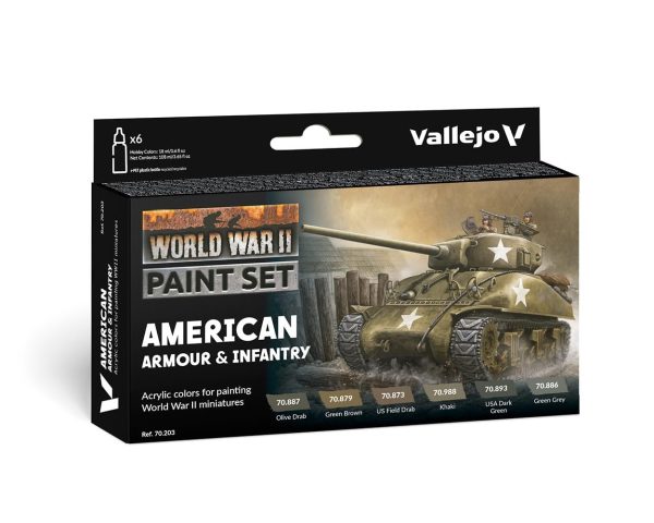 Vallejo 17ml WWII American Armour & Infantry Paint Set 6 Colours