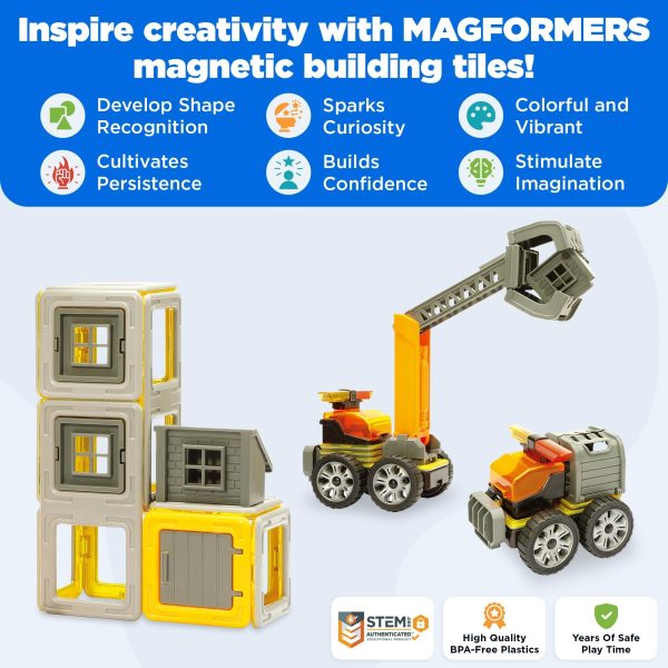 MAGFORMERS Amazing Construction 50Piece, Wheels, Orange Colors, Educational Magnetic Geometric Shapes Tiles Building STEM Toy Set Ages 3+ - Image 2
